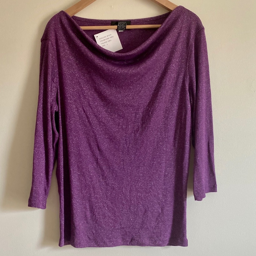 SPARKLING METALLIC COWL NECK TOP